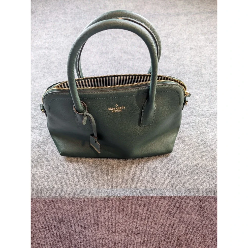 Kate Spade New York Green Saffiano Leather Dome Satchel Handbag Purse Bag